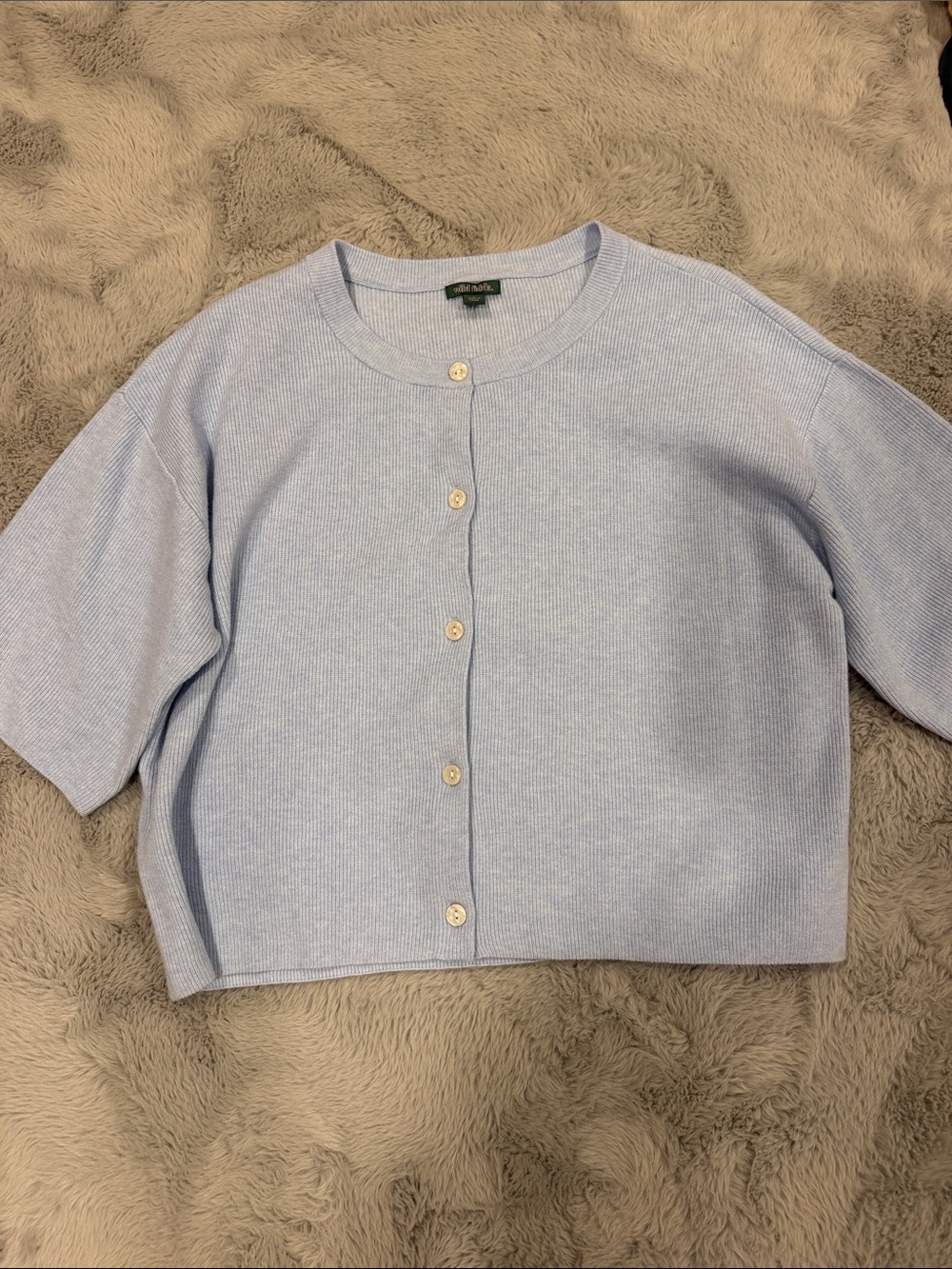 wild fable Light Blue Short-Sleeve Button Cardigan